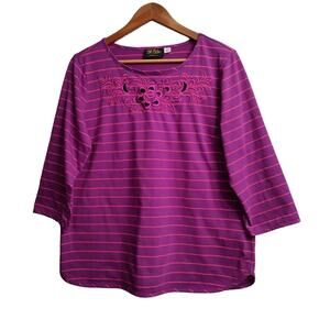 Bob Mackie Wearable Art Women's Purple Pink Stripped Tunic Pullover Size Medium